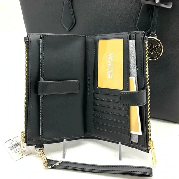 Michael Kors Bag Large Sheila Mf Tote Bag & Large Double Zip Wallet Black/Gold - Picture 13 of 14